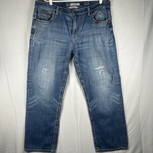 BKE Jeans Mens 38x32 (40x32) Blue Straight Leg Tyler Faded Denim Patched Flaw